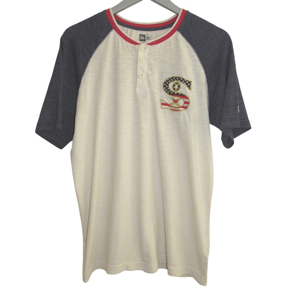 New Era White Sox Raglan Henley Vintage Stye Logo T-Shirt MLB Baseball M